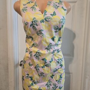 Cynthia Rowley Pink Dress with Lemon and Green Leaf Print